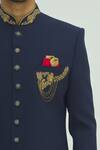 Aryavir Malhotra_Blue Cotton Embellished Sherwani Set _at_Aza_Fashions