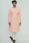 Buy_Aryavir Malhotra_Peach Chikankari Sherwani Set _at_Aza_Fashions