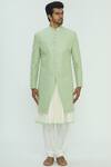 Aryavir Malhotra_Green Chikankari Sherwani Set _Online_at_Aza_Fashions