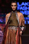 Rajdeep Ranawat_Brown Satin Mandarin Collar Printed Jacket_Online_at_Aza_Fashions