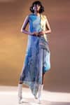 Buy_Abhishek Sharma_White Georgette Round Draped Printed Dress  _at_Aza_Fashions