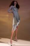 Abhishek Sharma_Grey Chiffon, Moss Crepe Round Draped Tunic_Online_at_Aza_Fashions