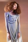 Buy_Abhishek Sharma_Grey Chiffon, Moss Crepe Round Draped Tunic_Online_at_Aza_Fashions