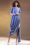 Buy_Abhishek Sharma_Blue Textured Crepe Bateau Draped Cowl Dress _at_Aza_Fashions