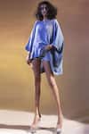Buy_Abhishek Sharma_Blue Textured Crepe Bateau Asymmetric Top  _at_Aza_Fashions