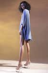 Shop_Abhishek Sharma_Blue Textured Crepe Bateau Asymmetric Top  _at_Aza_Fashions