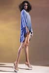 Abhishek Sharma_Blue Textured Crepe Bateau Asymmetric Top  _Online_at_Aza_Fashions