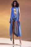 Abhishek Sharma_Blue Moss , Textured Open Asymmetric Jacket_Online_at_Aza_Fashions