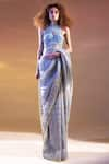 Buy_Abhishek Sharma_Grey Silk Organza Embroidered Saree  _at_Aza_Fashions