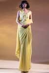 Buy_Abhishek Sharma_Yellow Chiffon Saree  _at_Aza_Fashions