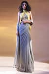 Buy_Abhishek Sharma_Grey Chiffon Saree  _at_Aza_Fashions