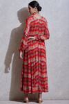 Shop_Ritu Kumar_Red Chiffon, Viscose Round Printed Maxi Dress_at_Aza_Fashions