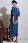 Shop_Ritu Kumar_Blue Crepe, Viscose V Neck Tassel Kaftan_at_Aza_Fashions