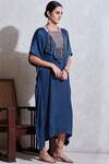 Ritu Kumar_Blue Crepe, Viscose V Neck Tassel Kaftan_Online_at_Aza_Fashions