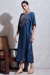 Buy_Ritu Kumar_Blue Crepe, Viscose V Neck Tassel Kaftan_Online_at_Aza_Fashions