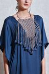 Shop_Ritu Kumar_Blue Crepe, Viscose V Neck Tassel Kaftan_Online_at_Aza_Fashions