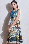 Ritu Kumar_Blue Crepe, Viscose Round Printed Dress_Online_at_Aza_Fashions