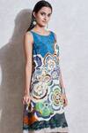 Buy_Ritu Kumar_Blue Crepe, Viscose Round Printed Dress_Online_at_Aza_Fashions