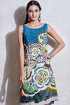Shop_Ritu Kumar_Blue Crepe, Viscose Round Printed Dress_Online_at_Aza_Fashions