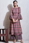 Buy_Ritu Kumar_Brown Cotton Slub Round Printed Kurta And Palazzo Set_at_Aza_Fashions