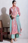 Shop_Ritu Kumar_Green Viscose Band Collar Printed Kurta Set _Online_at_Aza_Fashions