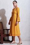 Buy_Ritu Kumar_Yellow Dobby Round Textured Kurta_Online_at_Aza_Fashions