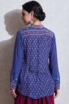 Shop_Ritu Kumar_Blue Rayon Band Printed Short Tunic_at_Aza_Fashions