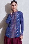 Shop_Ritu Kumar_Blue Rayon Band Printed Short Tunic_Online_at_Aza_Fashions