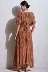 Shop_Ritu Kumar_Beige Crepe, Rayon V Neck Printed Maxi Dress_at_Aza_Fashions