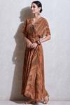 Ritu Kumar_Beige Crepe, Rayon V Neck Printed Maxi Dress_Online_at_Aza_Fashions