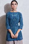 Shop_Ritu Kumar_Blue Rayon Round Printed Short Tunic_Online_at_Aza_Fashions