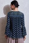 Shop_Ritu Kumar_Blue Rayon V Neck Printed Short Tunic_at_Aza_Fashions