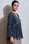 Ritu Kumar_Blue Rayon V Neck Printed Short Tunic_Online_at_Aza_Fashions