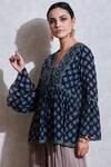 Buy_Ritu Kumar_Blue Rayon V Neck Printed Short Tunic_Online_at_Aza_Fashions