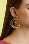 Buy_Just Shradhas_Gold Plated Pearls Carved Stone Hoops_at_Aza_Fashions