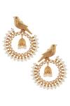 Shop_Just Shradhas_Gold Plated Pearls Carved Stone Hoops_at_Aza_Fashions