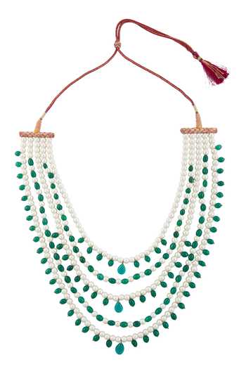 Shop_Just Shradhas_White Layered Bead Necklace _at_Aza_Fashions