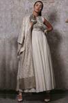 Buy_Pooja Shroff_White Self Chanderi Embellished Anarkali With Kimono_at_Aza_Fashions