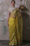 Buy_Pooja Shroff_Yellow Organza Chanderi Saree With Blouse_at_Aza_Fashions
