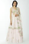 Buy_Neha Mehta Couture_Pink Pure Crepe V Neck Embroidered Bridal Lehenga Set _at_Aza_Fashions