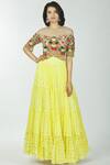 Buy_Neha Mehta Couture_Yellow Pure Georgette Round Embroidered Lehenga Set _at_Aza_Fashions