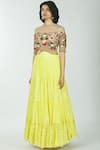 Neha Mehta Couture_Yellow Pure Georgette Round Embroidered Lehenga Set _Online_at_Aza_Fashions