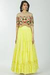Buy_Neha Mehta Couture_Yellow Pure Georgette Round Embroidered Lehenga Set _Online_at_Aza_Fashions