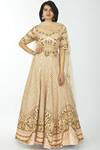 Neha Mehta Couture_Peach Silk Leaf Neck Lehenga Set _Online_at_Aza_Fashions