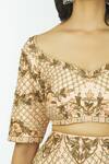 Shop_Neha Mehta Couture_Peach Silk Leaf Neck Lehenga Set _Online_at_Aza_Fashions