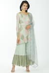 Buy_Neha Mehta Couture_Grey Georgette Round Embroidered Kurta Palazzo Set _at_Aza_Fashions