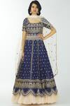 Buy_Neha Mehta Couture_Blue Silk Round Anarkali With Dupatta _at_Aza_Fashions