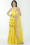 Buy_Neha Mehta Couture_Yellow Georgette Round Embellished Kurta Sharara Set _at_Aza_Fashions