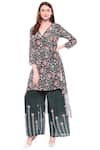 Buy_Soup By Sougat Paul_Green V Neck Printed Kurta Palazzo Set _at_Aza_Fashions