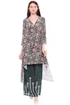 Soup By Sougat Paul_Green V Neck Printed Kurta Palazzo Set _Online_at_Aza_Fashions